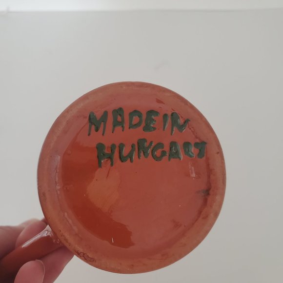 Vintage Terra Cotta Pottery Coffee Tea Mug Hand Painted Floral Leaf Motif Boho - Picture 5 of 5